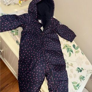 NEW Baby Gap Baby Girl Blue Pink Heart Snow Suit, 12-18 M